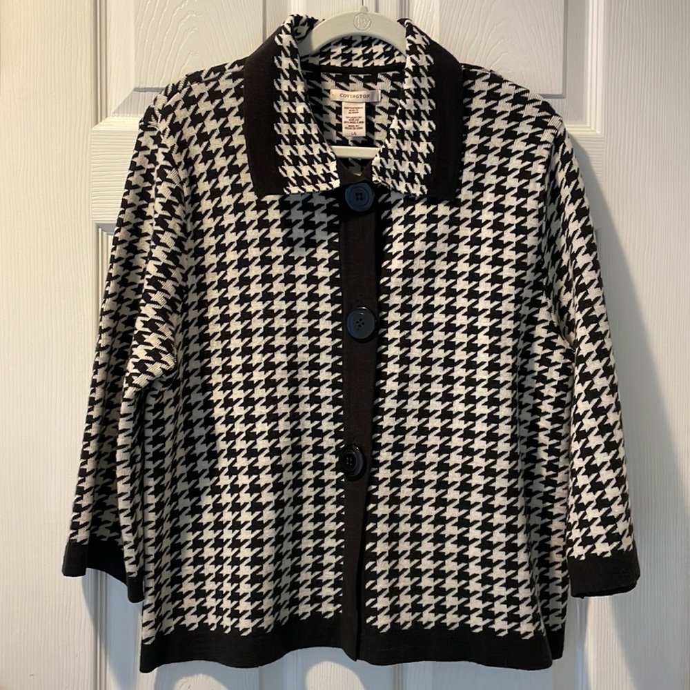 Covington Houndstooth Collared Button Up Cardigan… - image 1